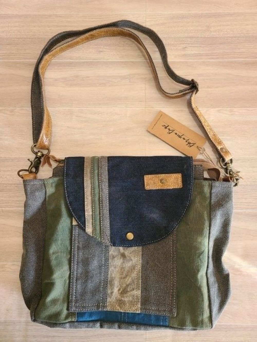 Bhrayna Shoulder Bag Womens Patchwork Leather Canvas Boho Crossbody Purse Green
